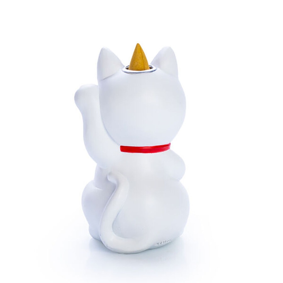 2PK Lucky Cat Backflow Burner Lucky Kitty Incense Burner Home/Room Decor White