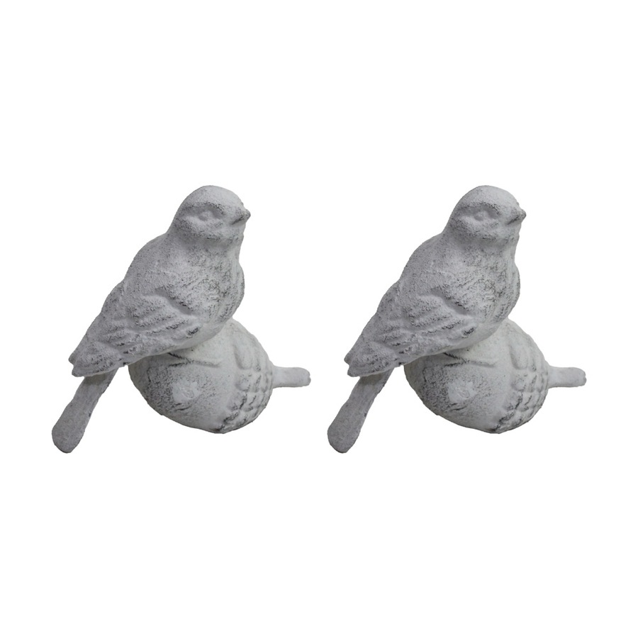 2PK LVD Bird On Acorn Iron Ornament White Indoor/Outdoor Decor 12.5x12.5x5.5cm