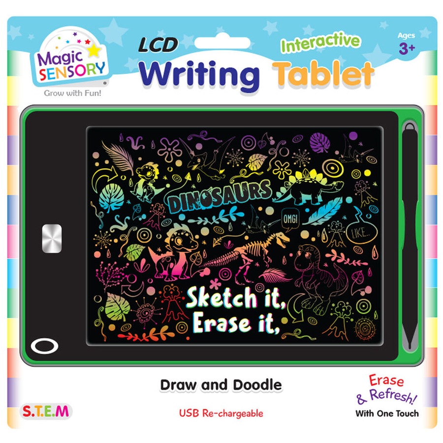 2PK Magic Sensory 8.5" Interactive LCD Writing Tablet Green Dino Children 3y+