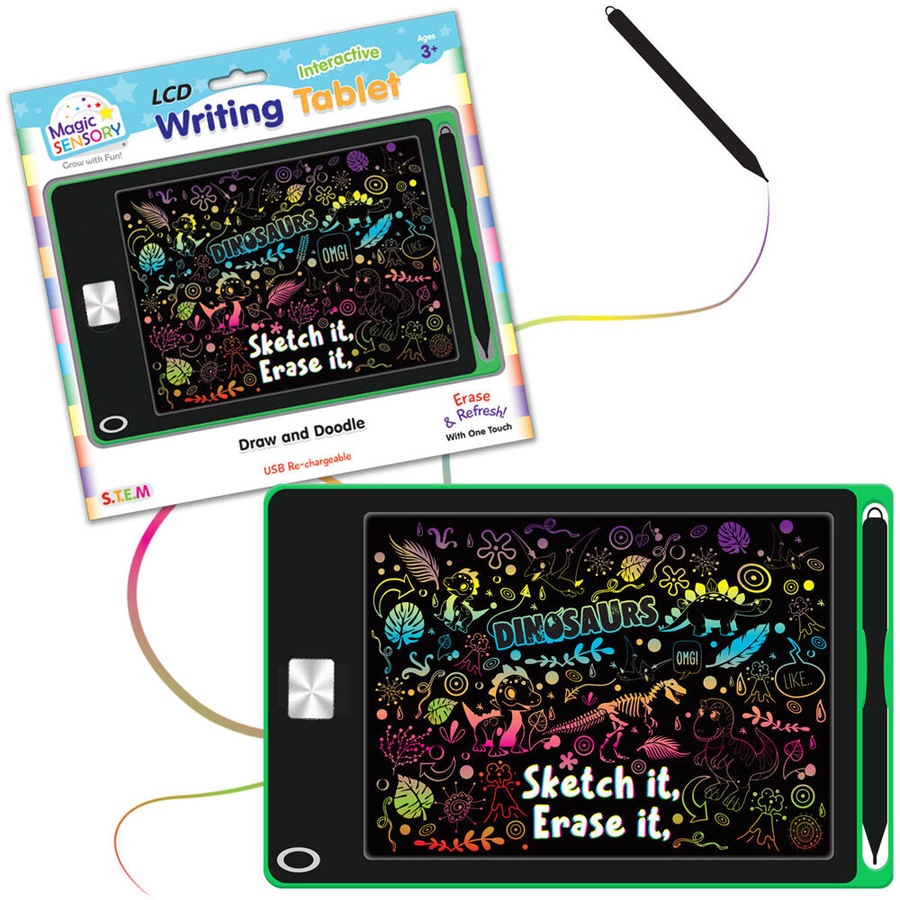 2PK Magic Sensory 8.5" Interactive LCD Writing Tablet Green Dino Children 3y+