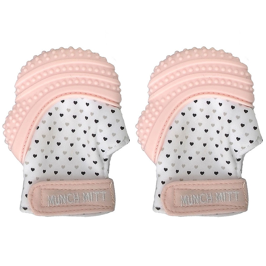 2PK Malarkey Munch Silicone Mitt Mitten Teething Teether Baby/Kids Pastel Pink