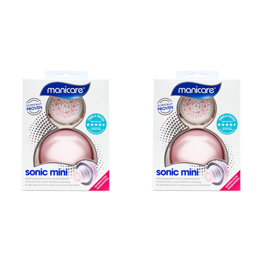 2PK Manicare Sonic Mini Rechargeable Facial Cleansing Exfoliating Brush Pink