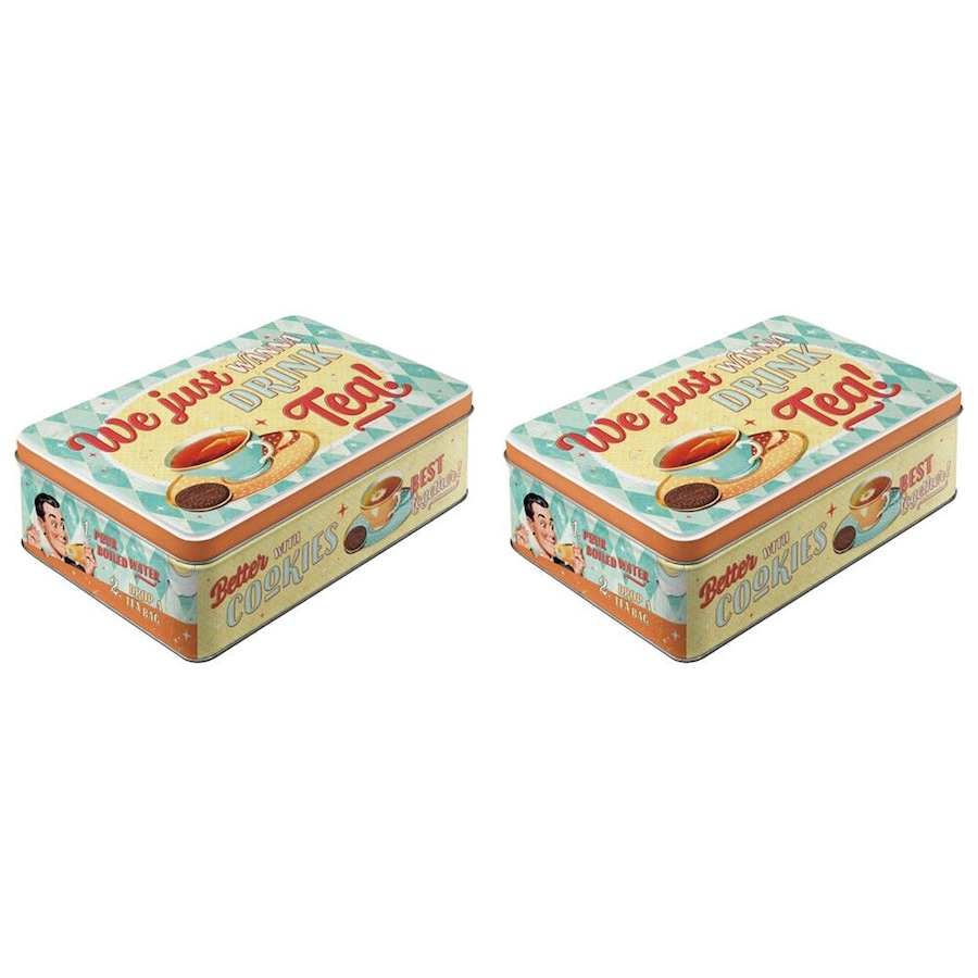 2PK Nostalgic-Art Flat Metal Storage Tin Container Tea & Cookies Together