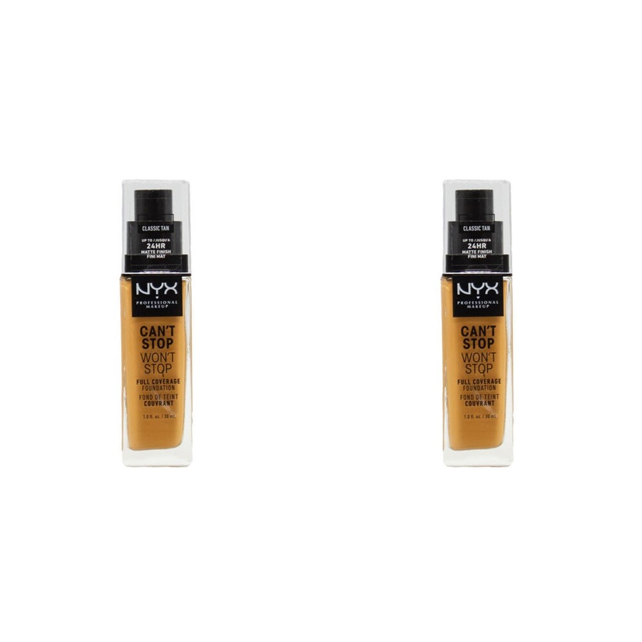 2PK Nyx 30ml Foundation Cant Stop Wont Stop Full Coverage Cosmetics Classic Tan