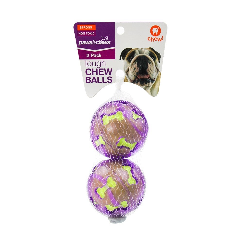 2PK Paws & Claws TPR 7cm Felt Ball Pet Dog/Puppy Tough Chew Balls Toy Assorted