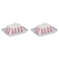 2PK Porto Valentina Porcelain Butter Dish Food Storage Container w/ Lid 15x10cm