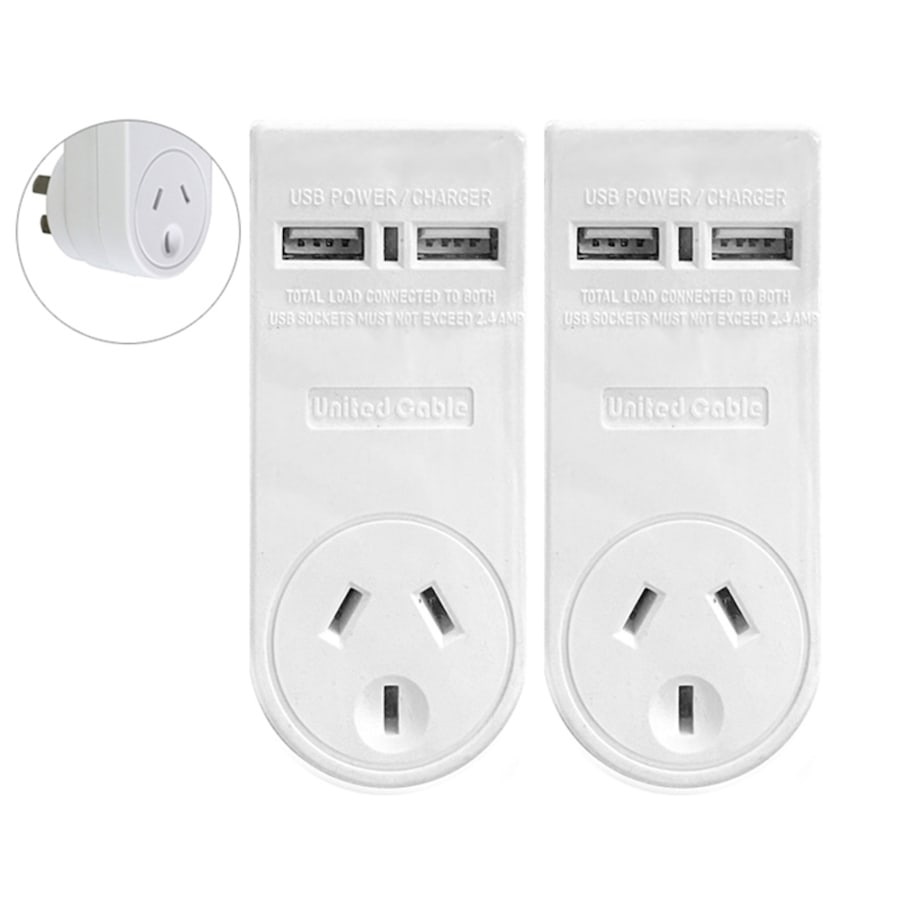 2PK Power 2.1 AMP Single Adapter & Dual USB Charger with Surge Protect f/Indoor