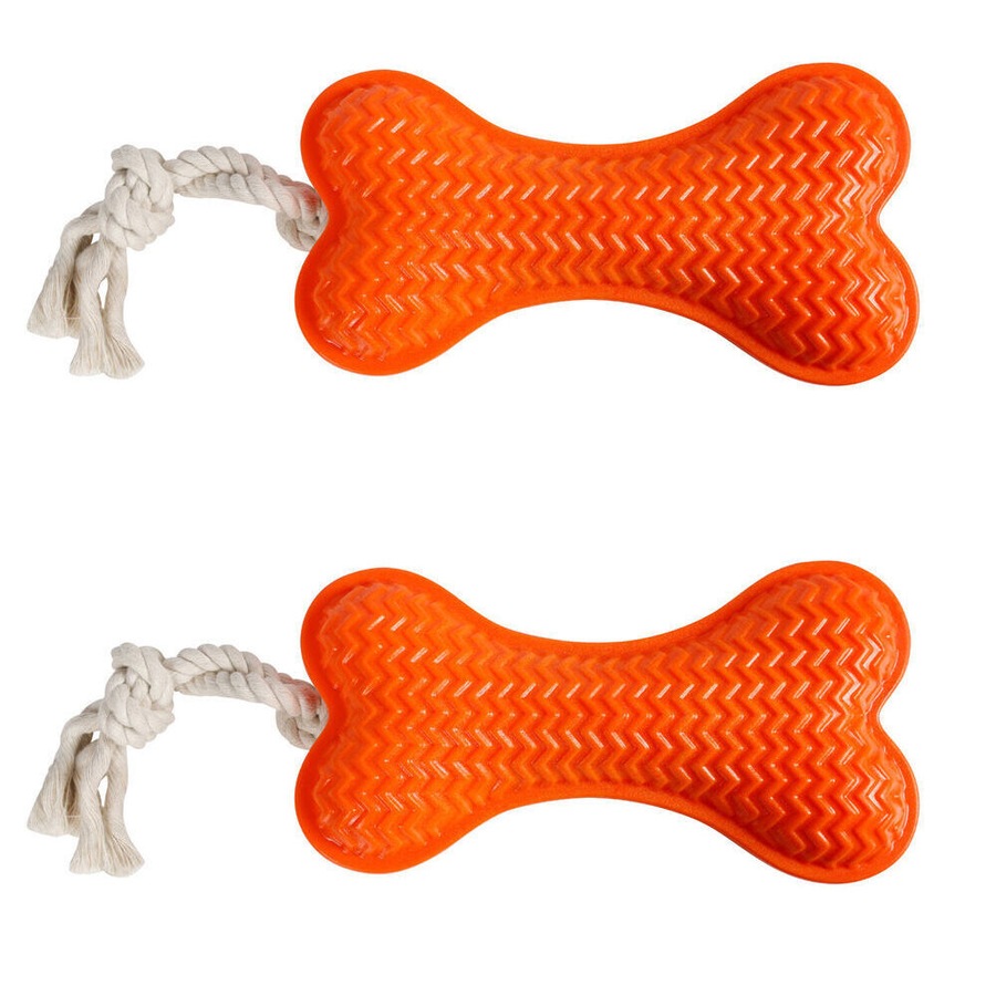 2PK Pro Pet Care TPR Dog Bone Fetch Toy With Rope 34x12cm Assorted