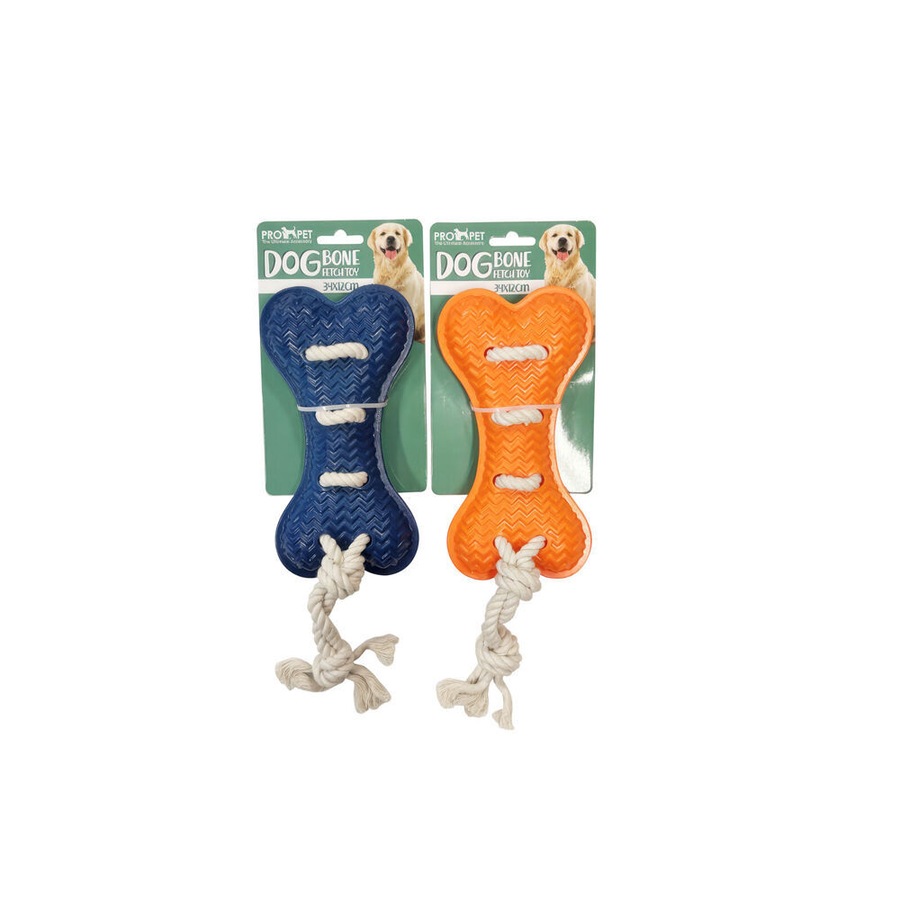 2PK Pro Pet Care TPR Dog Bone Fetch Toy With Rope 34x12cm Assorted