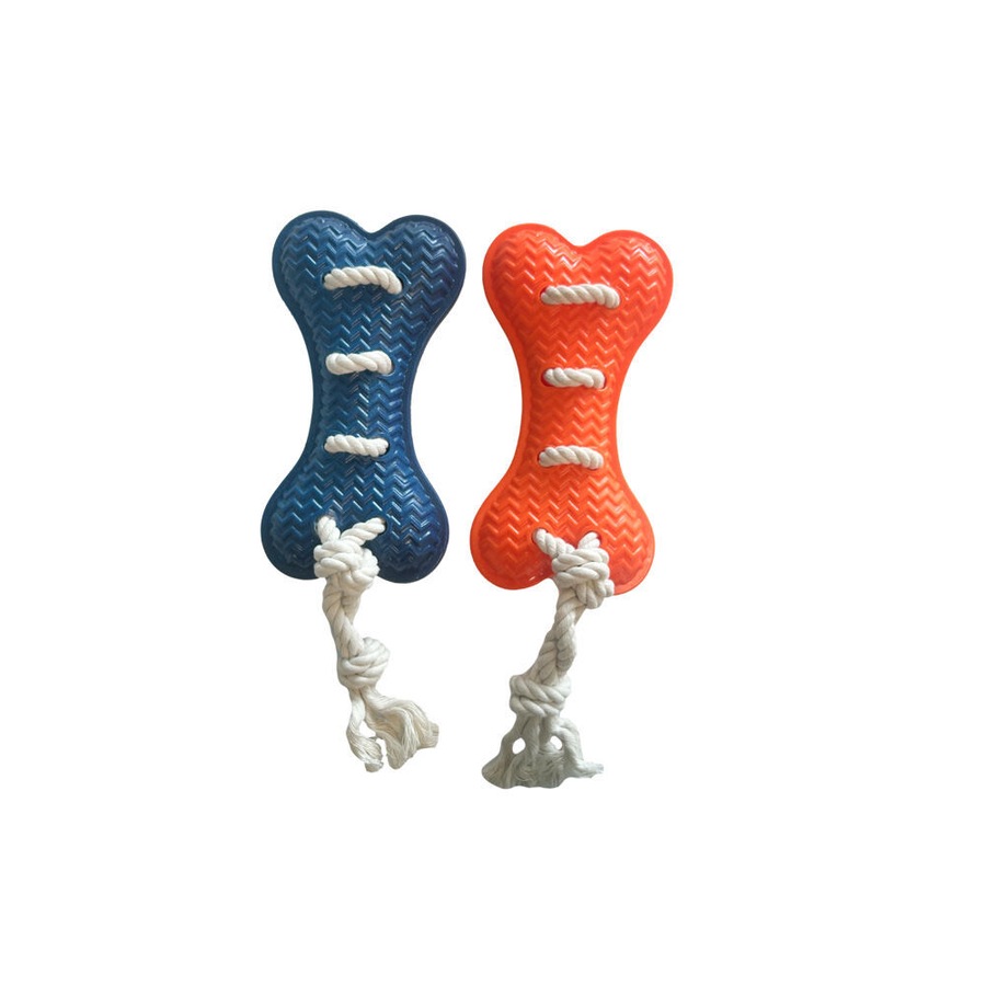 2PK Pro Pet Care TPR Dog Bone Fetch Toy With Rope 34x12cm Assorted