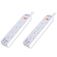2PK Sansai 4-Way Power Board Overload/Surge Protection/Master Switch 10A 1m Cord