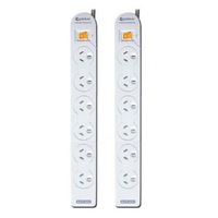 2PK Sansai 6 Way Power Board Outlets/Socket w/ Overload Protection/1m Cord/Lead