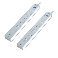 2PK Sansai 6 Way Power Board Overload/Surge Protection/1m Cord/Master Switch
