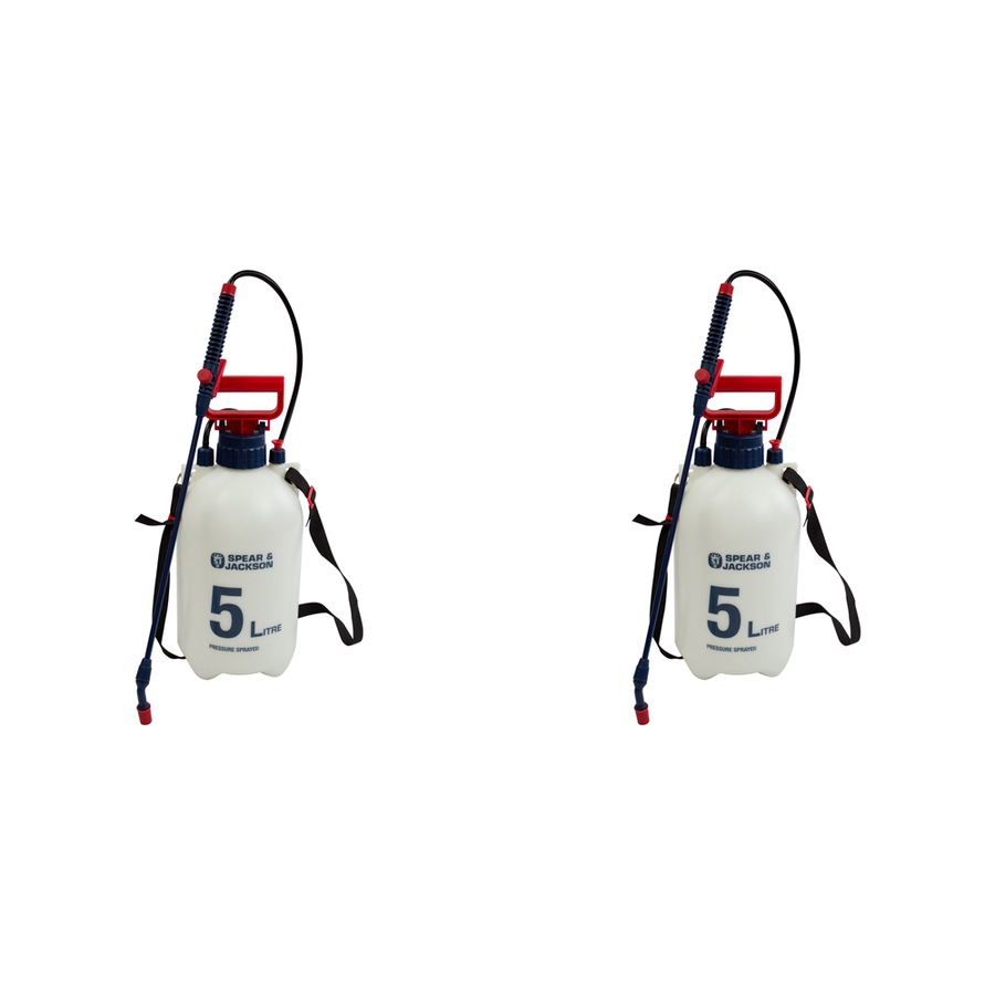 2PK Spear & Jackson 5L Pressure Sprayer Lawn/Garden Water Spray Wand Bottle WHT