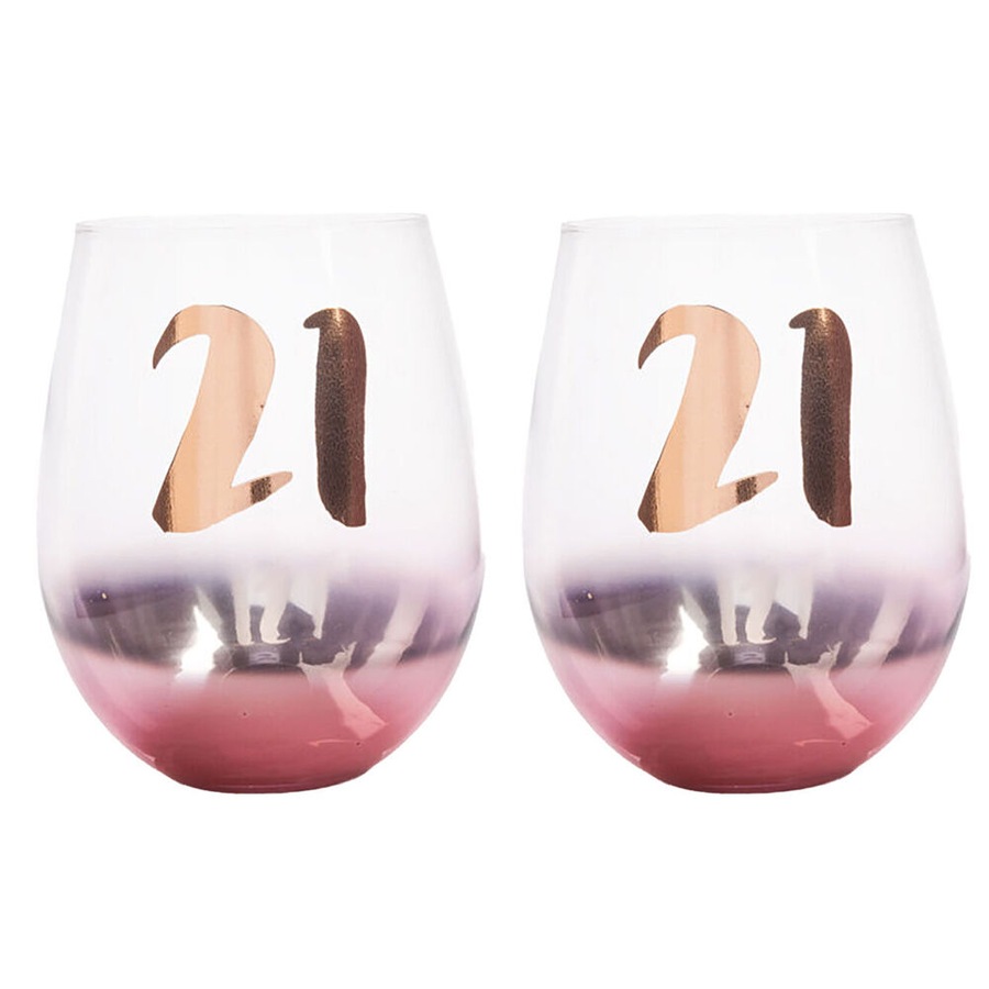 2PK Tallulah Blush Stemless Wine Glass Cup Party Drinkware Clear 21st Birthday