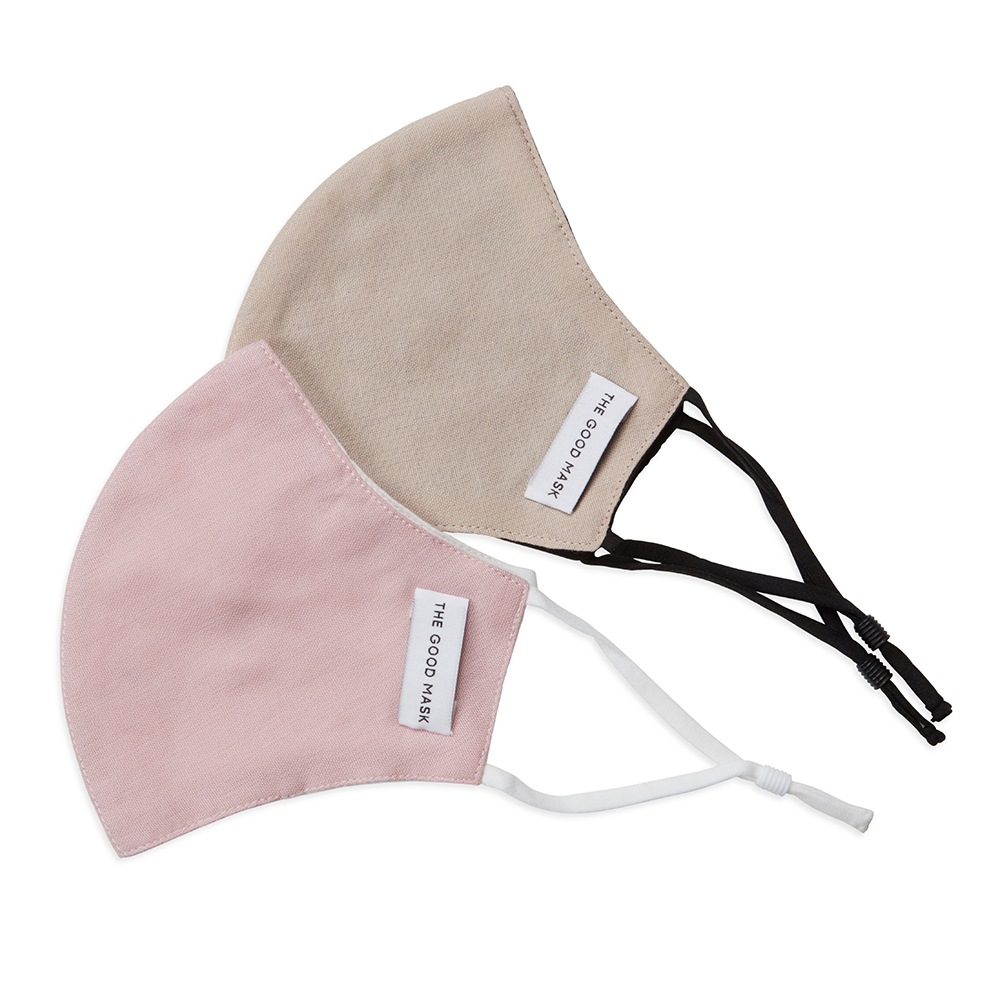 2PK The Good Brand Cotton Reusable Breathable Cloth 2 Ply Face Mask Bone/Musk