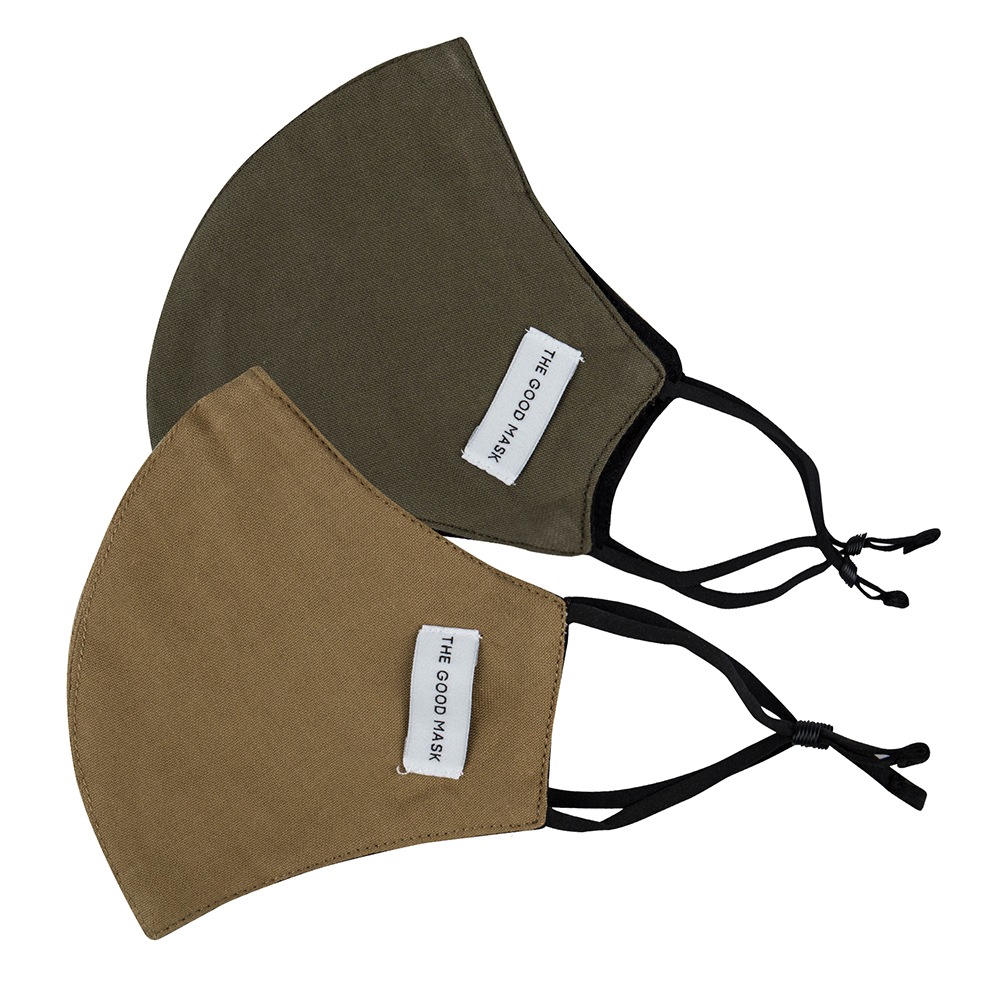 2PK The Good Brand Cotton Reusable Breathable Cloth 2 Ply Face Mask Moss/Khaki