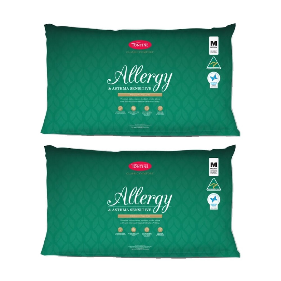 2PK Tontine Classic Comfort Allergy & Asthma Sensitive Pillow Medium Standard