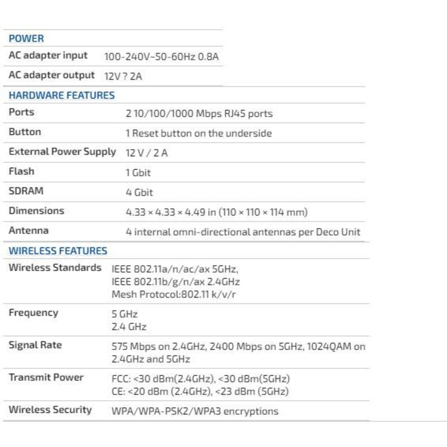 2PK TP Link Ax3000 Deco X60 2.4/5GHz Wireless Whole Mesh Home Wi-Fi System White