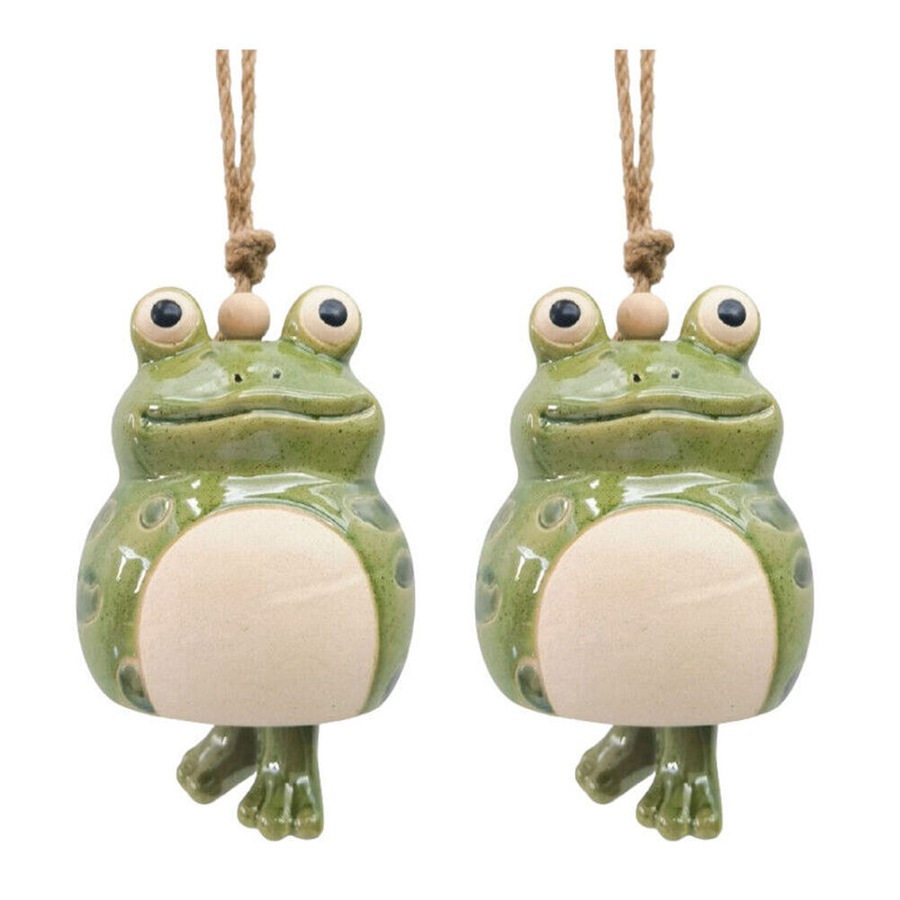2PK Urban Ceramic Frog Hanging Bell Outdoor Garden Decor 18x11cm Green