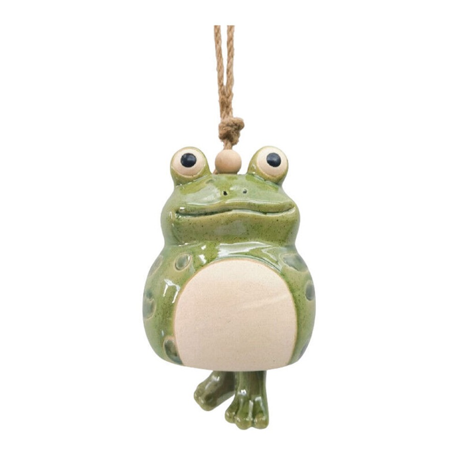 2PK Urban Ceramic Frog Hanging Bell Outdoor Garden Decor 18x11cm Green