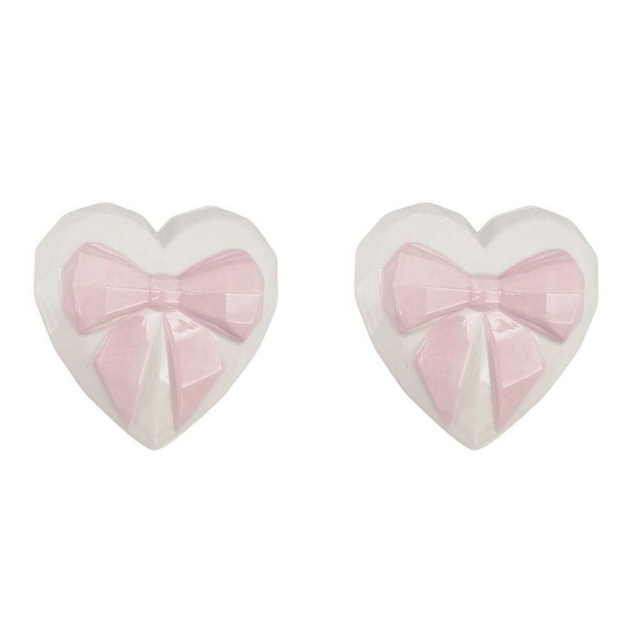 2PK Urban Ceramic Heart w/ Bow Trinket Storage Box 9cm Pink/White