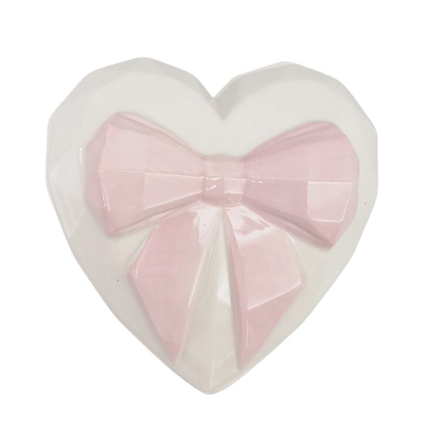 2PK Urban Ceramic Heart w/ Bow Trinket Storage Box 9cm Pink/White