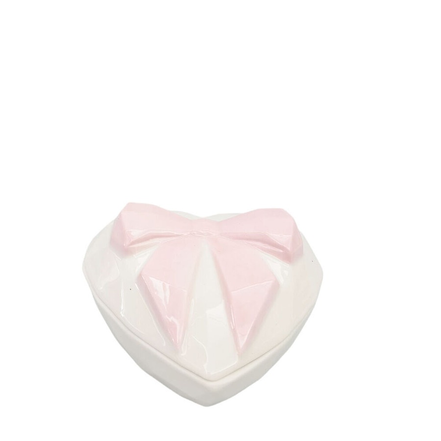 2PK Urban Ceramic Heart w/ Bow Trinket Storage Box 9cm Pink/White
