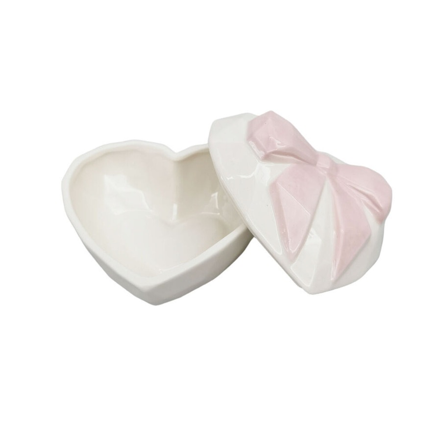 2PK Urban Ceramic Heart w/ Bow Trinket Storage Box 9cm Pink/White