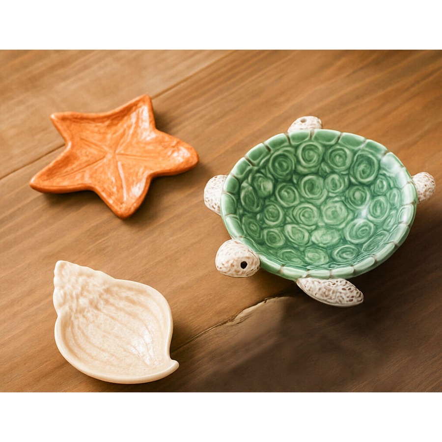 2PK Urban Ceramic Reef Turtle Trinket Storage Tray Bowl 22x17cm Green