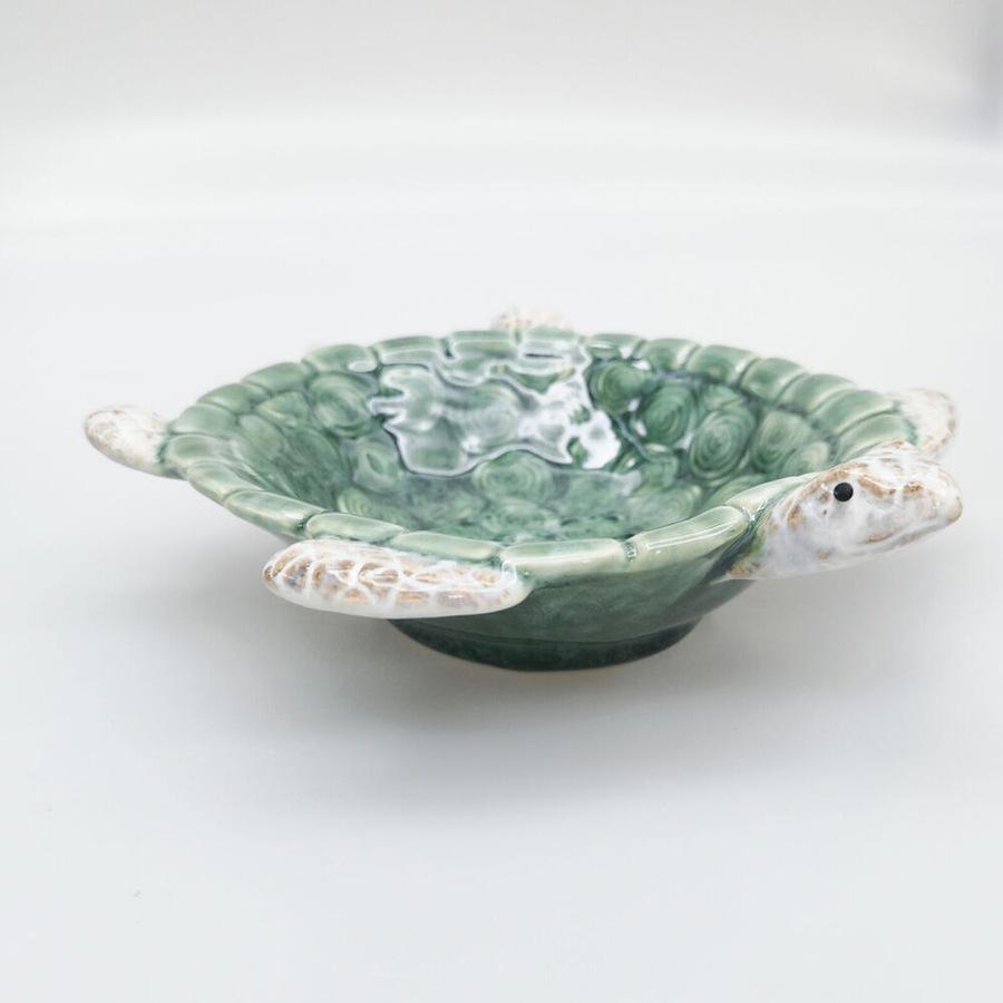 2PK Urban Ceramic Reef Turtle Trinket Storage Tray Bowl 22x17cm Green