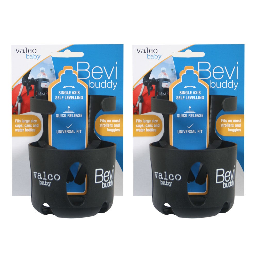 2PK Valco Baby Universal Bevi Buddy Storage 1.5L Cup Holder for Pram/Stroller BK