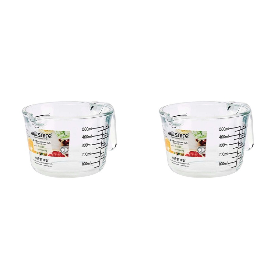 2PK Wiltshire Glass Kitchenware Australian Metric Measuring Jug 500ml/2 Cups