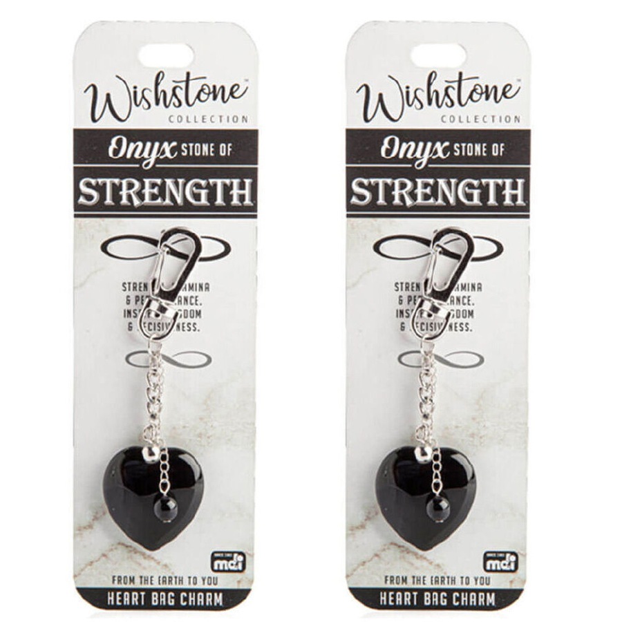 2PK Wishstone Onyx Heart Bag Charm Strength Keychain Accessories Women Black