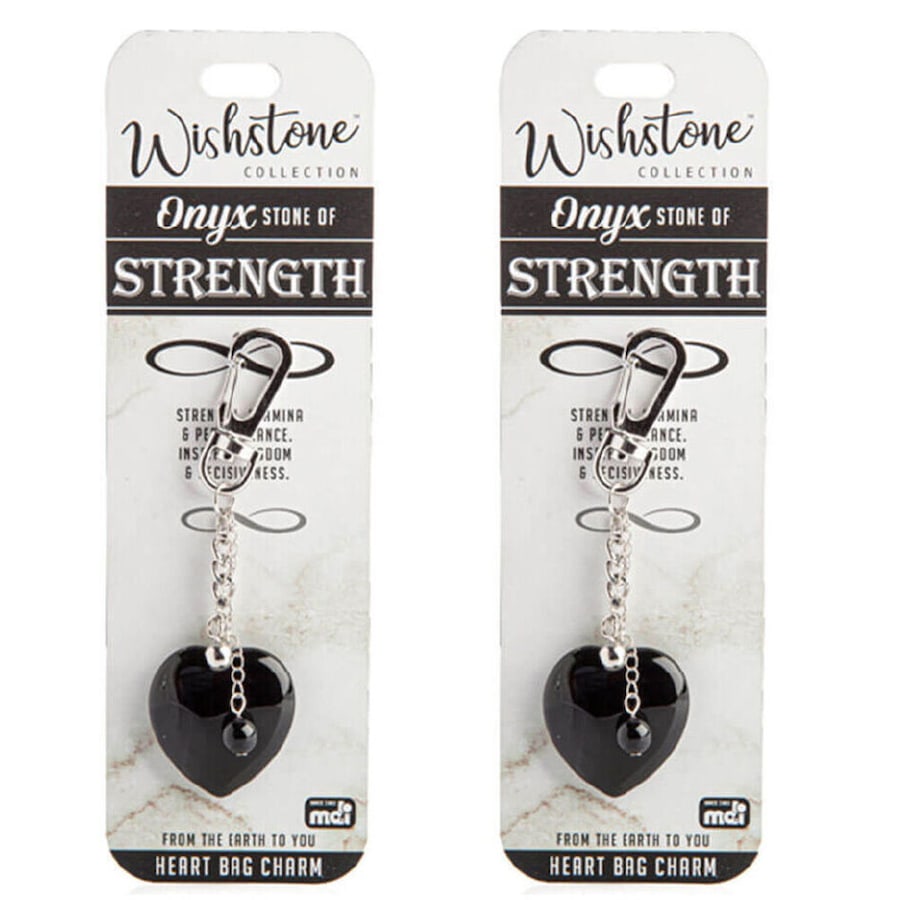 2PK Wishstone Onyx Heart Bag Charm Strength Keychain Accessories Women Black