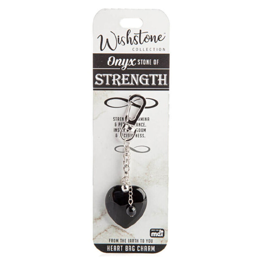 2PK Wishstone Onyx Heart Bag Charm Strength Keychain Accessories Women Black