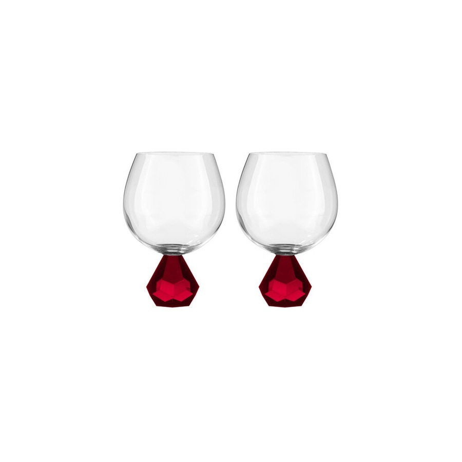 2PK Zhara Crystal 500ml Gin Glass Cup Round Cocktail Drinking Glasses Set Ruby