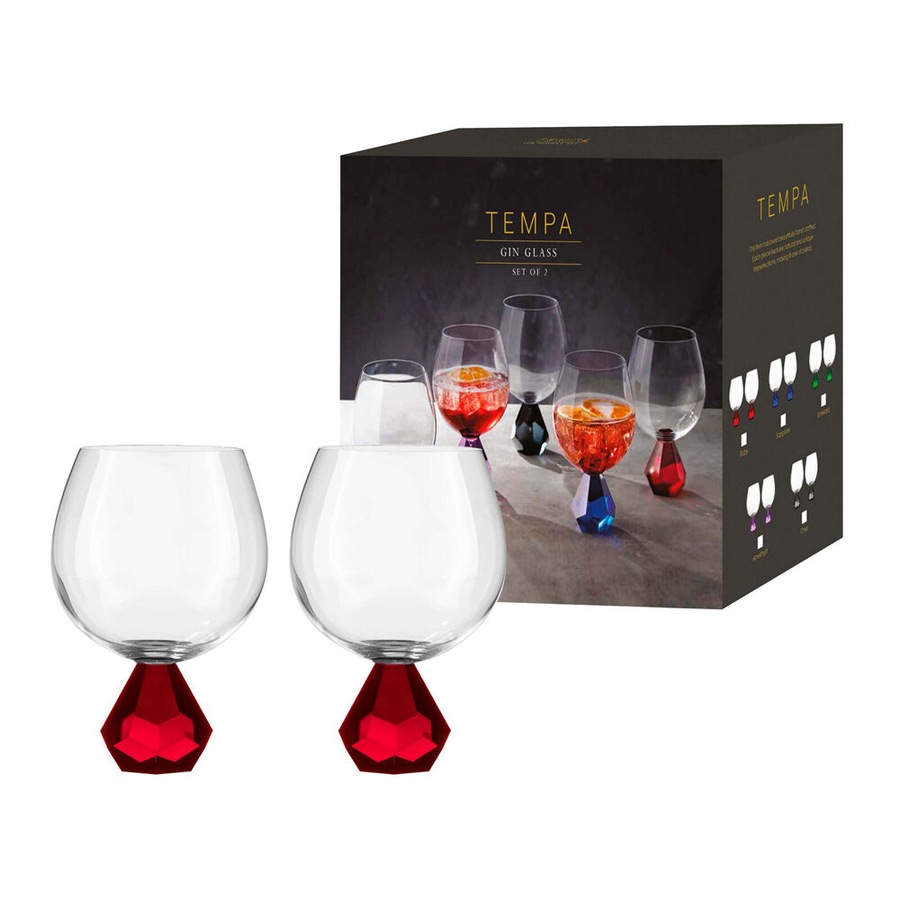 2PK Zhara Crystal 500ml Gin Glass Cup Round Cocktail Drinking Glasses Set Ruby
