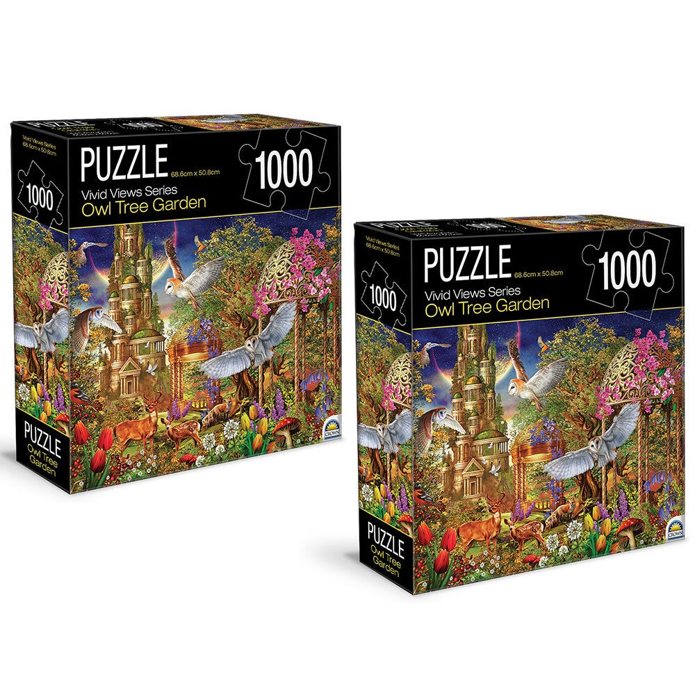 2x 1000pc Crown Vivid Views Series Owl Tree Garden 68.6cm Jigsaw Puzzle Toy 15y+