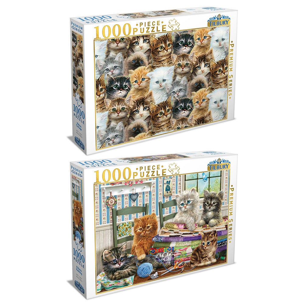 2x 1000pc Tilbury Kittens Collage/Knitting 69x50cm Kids Jigsaw Puzzle Toys 8y+