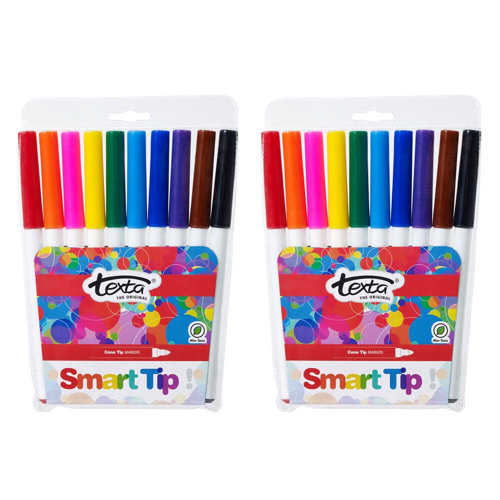 2x 10pc Texta The Original Smart Bullet Tip Markers Water Based Kids Drawing Pen