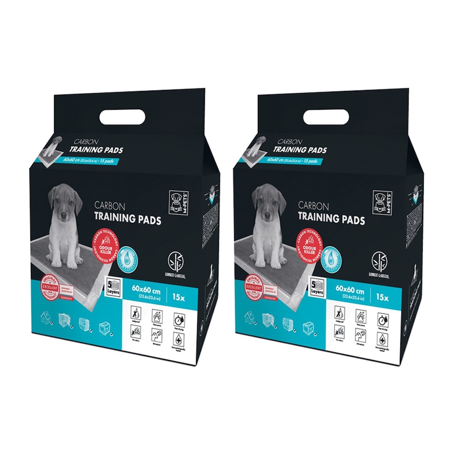 2x 15pc M-Pets 60cm Puppy/Senior Dog Pet Carbon Training Pad Fast Dry Pee Mat