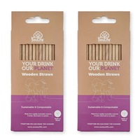 2x 200pc EcoSouLife Disposable Liquid Resistant Wooden Straws Party 6mm Natural