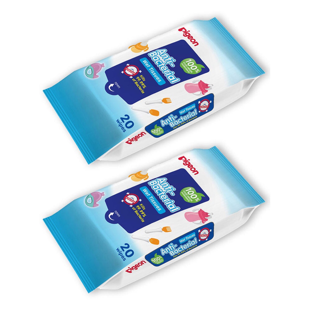 2x 20pc Pigeon Anti-Bacterial Wipes Fragrance Free Cleaner Baby Wet Wipe Tissue
