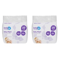 2x 240pc BabyU Baby/Infant/Kids Alcohol/Fragrance Free Absorbent Wet Wipes