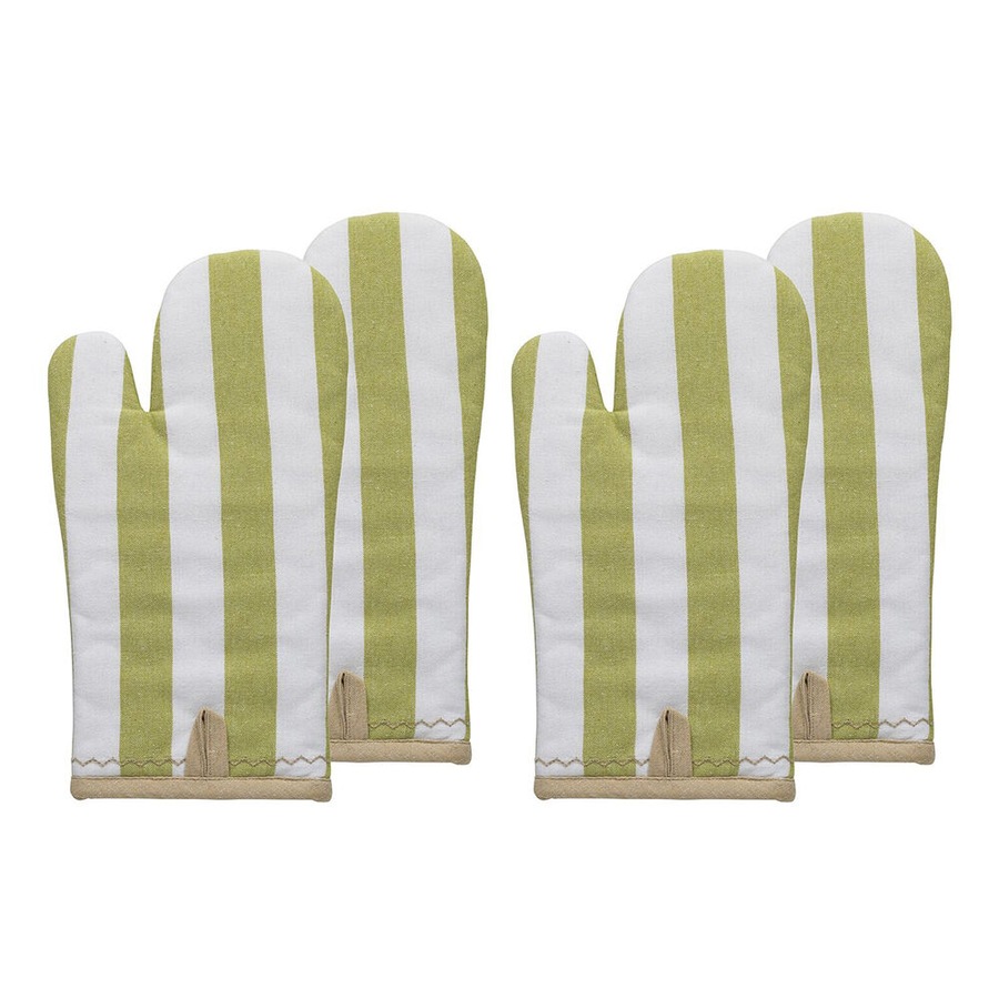 2x 2pc Porto Night Before Polycotton Oven Mitts Kitchen Cooking 32x15.5cm Lime