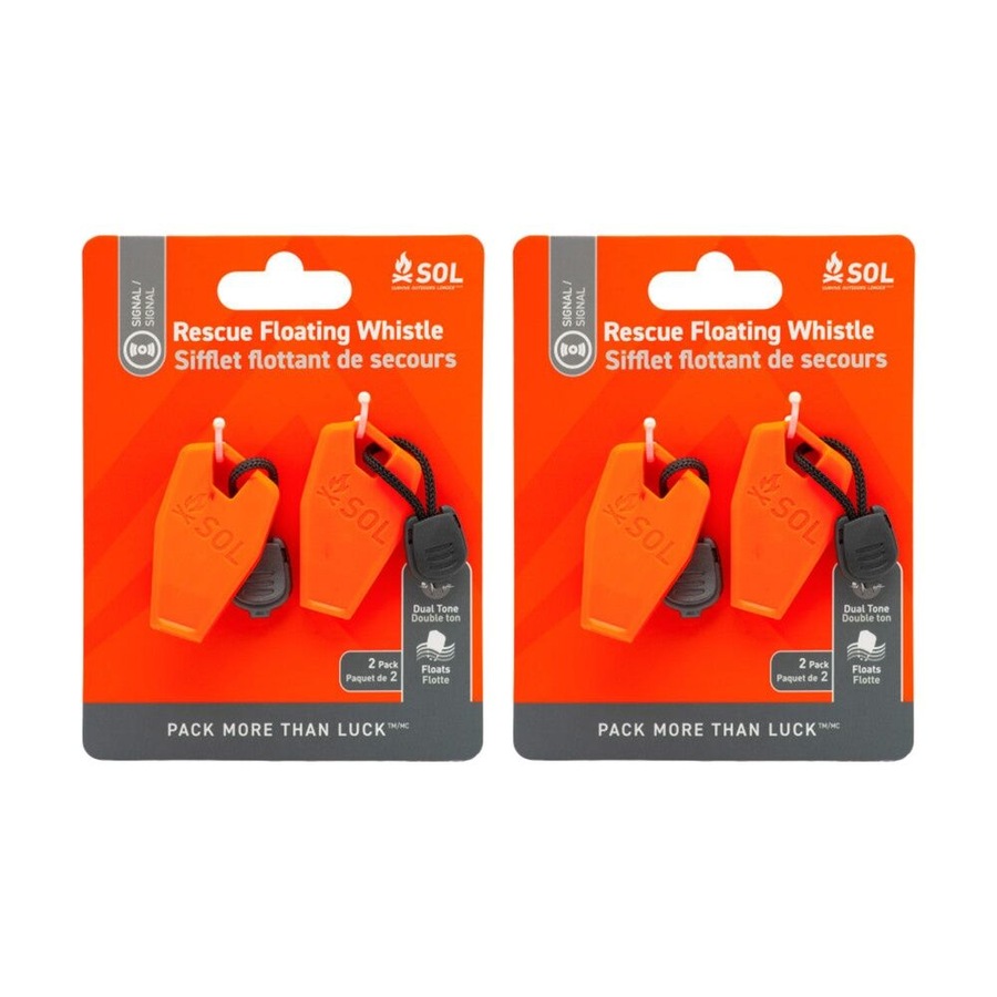 2x 2pc SOL Rescue Whistle Dual Tone Loud Floating Weatherproof Orange Lanyard