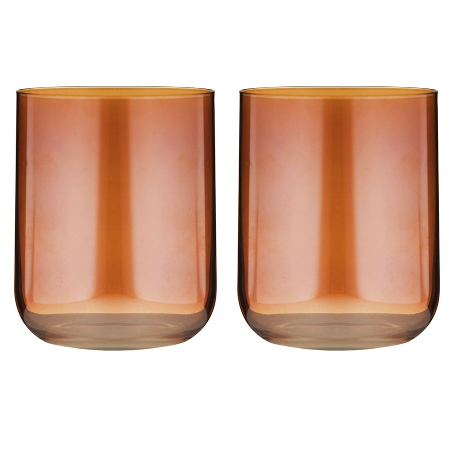 2x 2pc Tempa Verity Lowball Tumbler Drinking Glass Crystal Barware Set Amber
