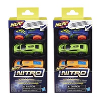 2x 3pc NERF Nitro Foam Car Vehicle Kids/Children 5y+ Play Toys Assorted Colour