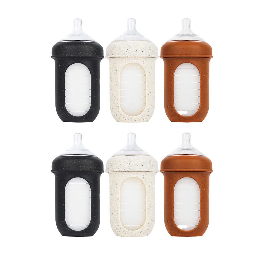 2x 3PK Boon Nursh Collapsible Silicone Baby Bottle Speckle 237ml 3 Months+